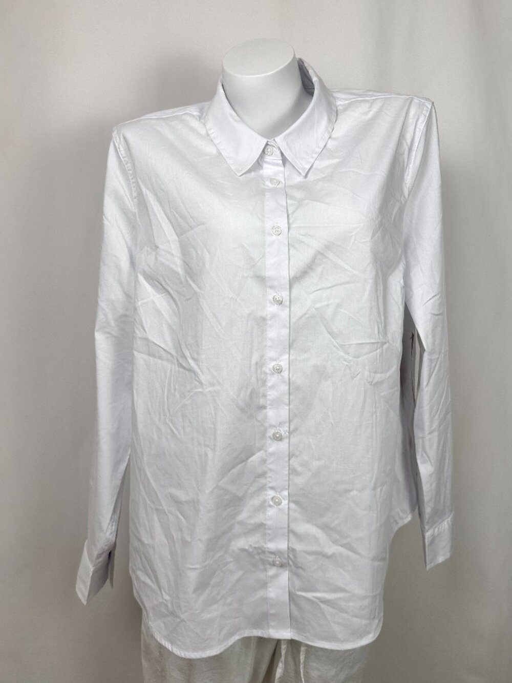 iyla Womens White Stretch Button Up Long Sleeve Shirt Blouse Top Size XL